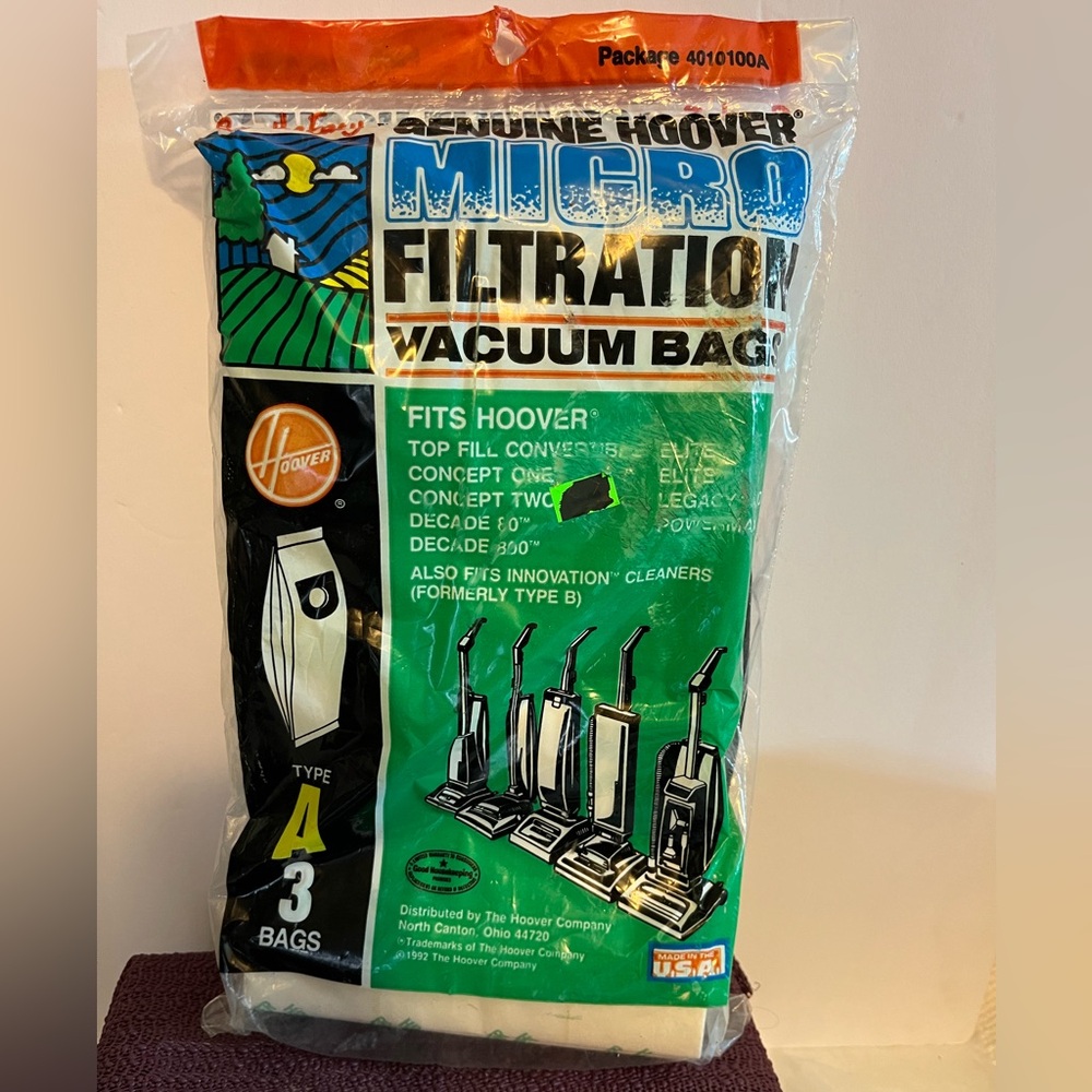 GENUINE HOOVER MICRO FILTRATION‎ VACUUM BAGS SET OF 3 #4010100A Type A